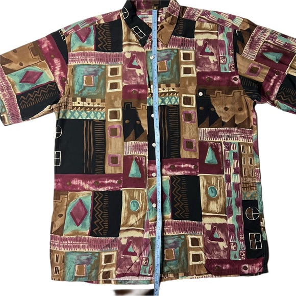 Vintage Burma Bibas Abstract Art Short Sleeve Button Up Rayon Shirt L - Picture 6 of 6